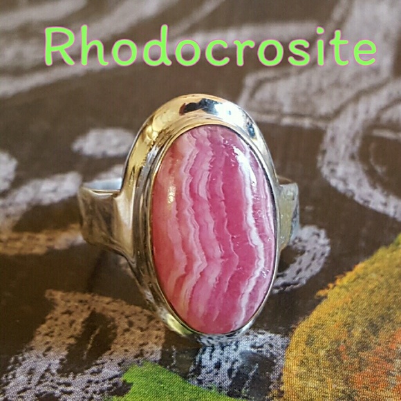 Earth Art hand crafted artisan Jewelry - Pink Rhodocrosite Stone Ring Sterling